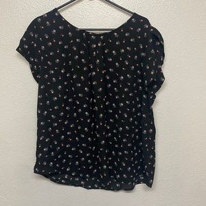 Black and pink flowy floral blouse EUC
